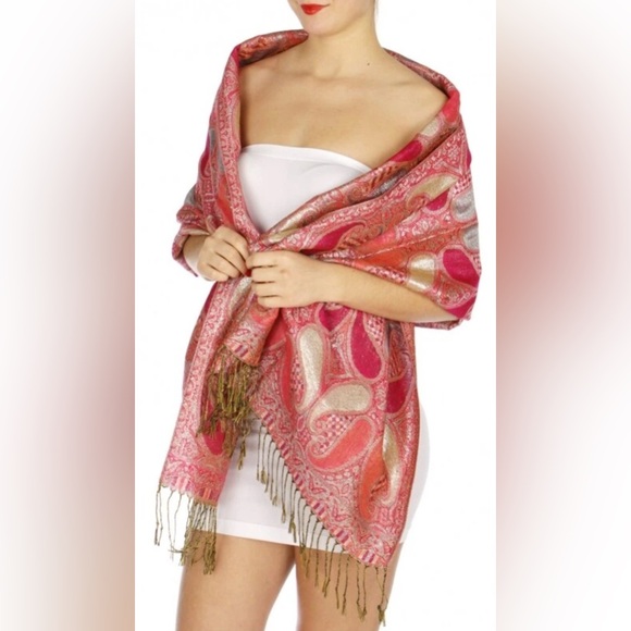Fashion Pashmina Accessories - Pink Paisley Pattern Woven Scarf - Unbranded